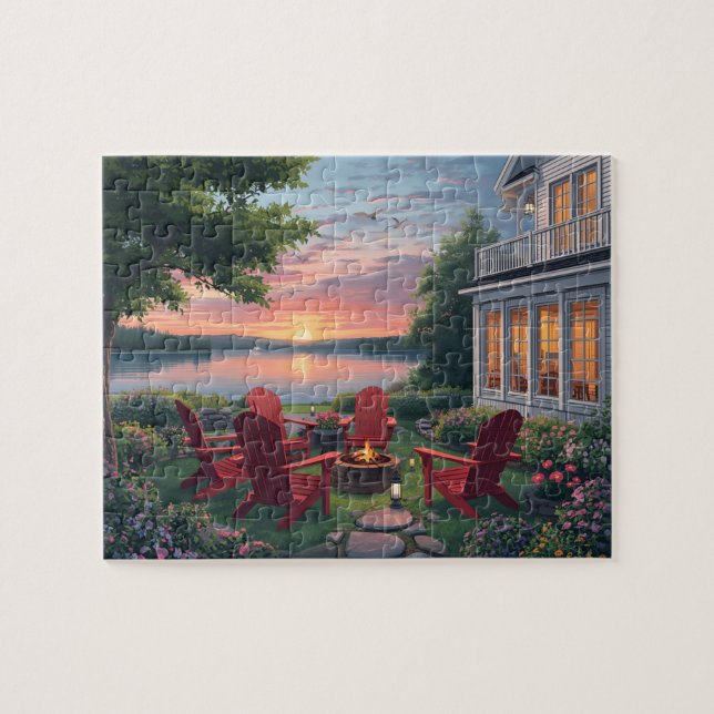 Solnedgångens ro vid sjön pussel (Horisontell)