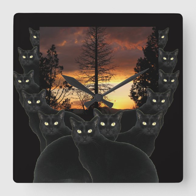 Solnedgångkatter Fyrkantig Klocka (Framsida)