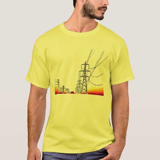 solnedgångkraftledningar t-shirt (Framsida)
