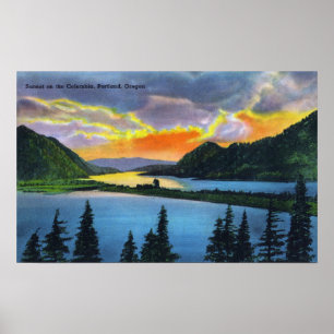 Solnedgångplats på Columbiaet River Poster