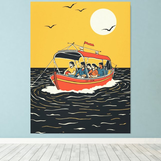 Solnedgångs båttur – Retro minimalism Canvastryck (Insitu (trägolv))