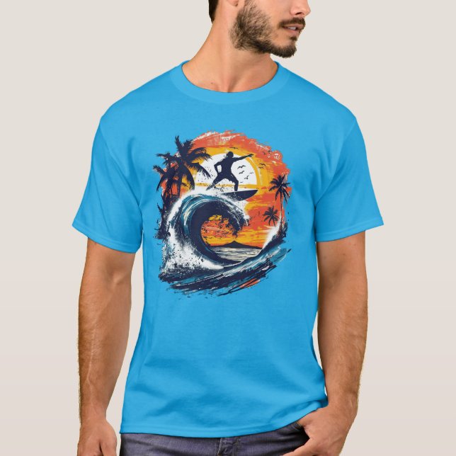 Solnedgångs Surfvåg Grafisk T-Shirt (Framsida)