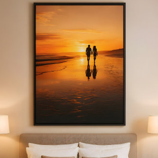 Solnedgångsälskare - Romantisk strand Siluett Vägg Poster