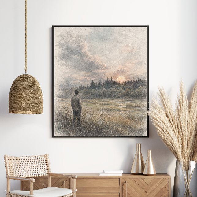 Solnedgångsäng | Drömmig Grafit Skogs Natur Poster (Skapare uppladdad)