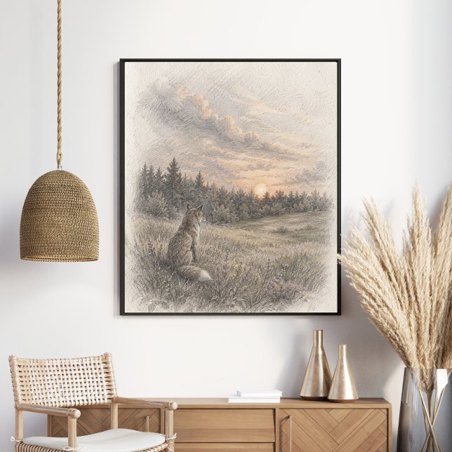 Solnedgångsäng | Drömmig Grafit Skogs Natur Poster (Skapare uppladdad)