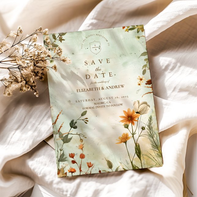 Solnedgångsäng Vildblomma Bröllop Spara Datumet (Skapare uppladdad)