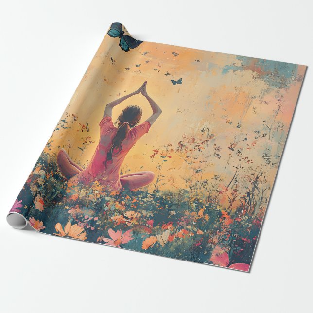 Solnedgångsängsmeditation med fjärilar (1) presentpapper (Utrullad)