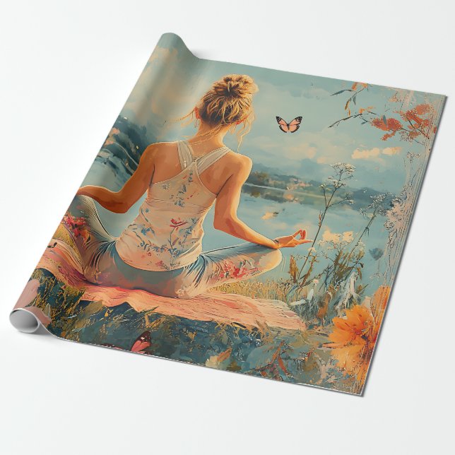 Solnedgångsängsmeditation med fjärilar (2) presentpapper (Utrullad)