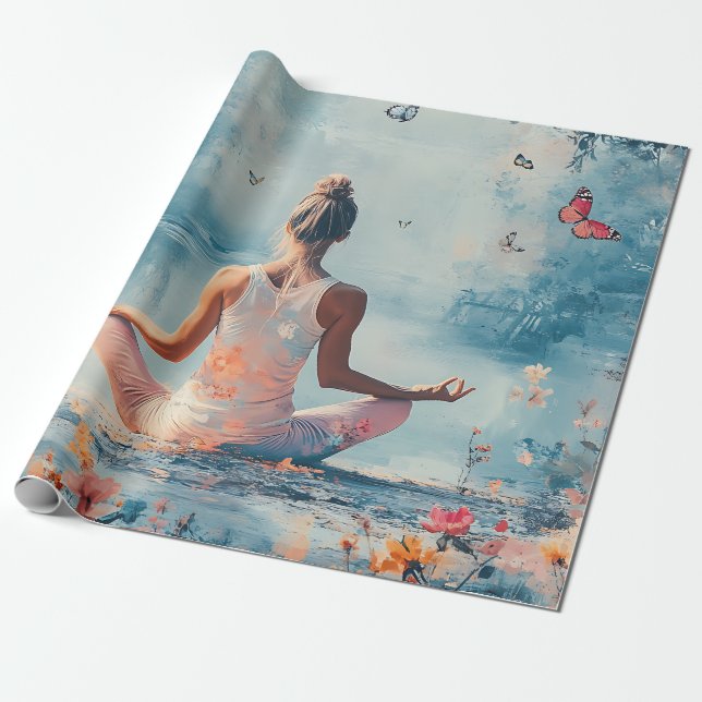 Solnedgångsängsmeditation med fjärilar (3) presentpapper (Utrullad)