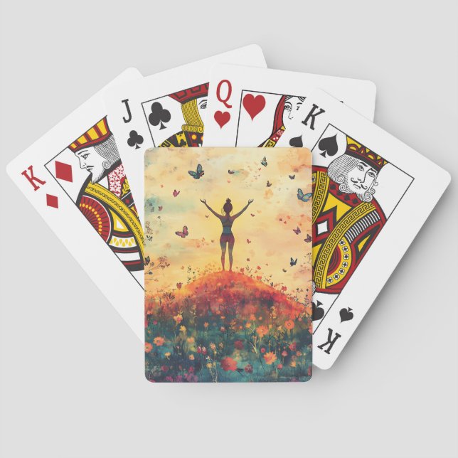 Solnedgångsängsmeditation med fjärilar (4) casinokort (Baksidan)