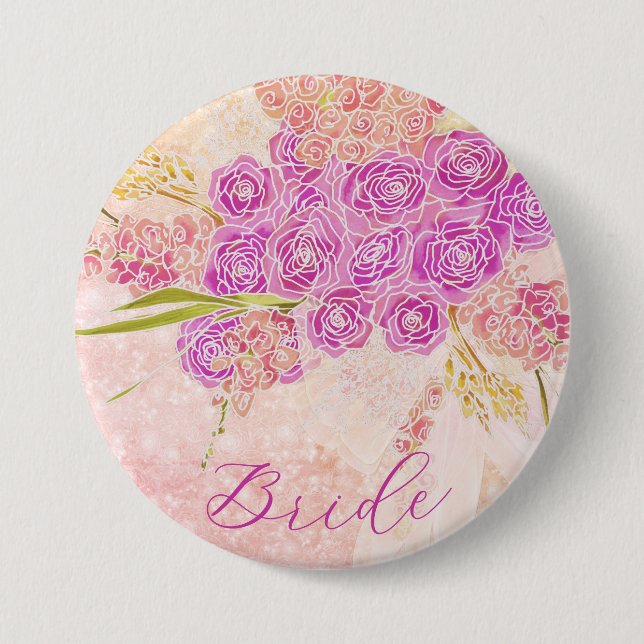 Solnedgångsbåge Ljust Rosa Bukett Brudar Knapp (Framsida)