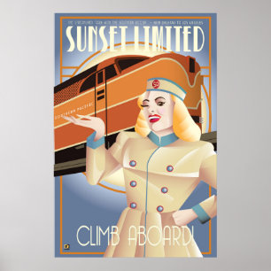 Solnedgångsbegränsad järnvägs vintageaffisch poster