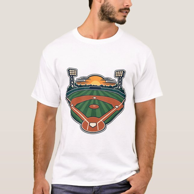 Solnedgångsbelysning för basebollplan t shirt (Framsida)
