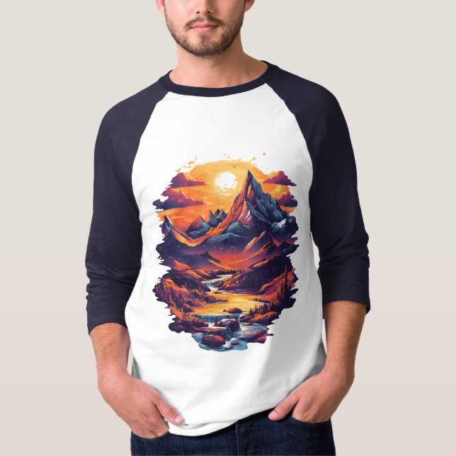 Solnedgångsberg Escape Grafisk T-Shirt (Framsida)