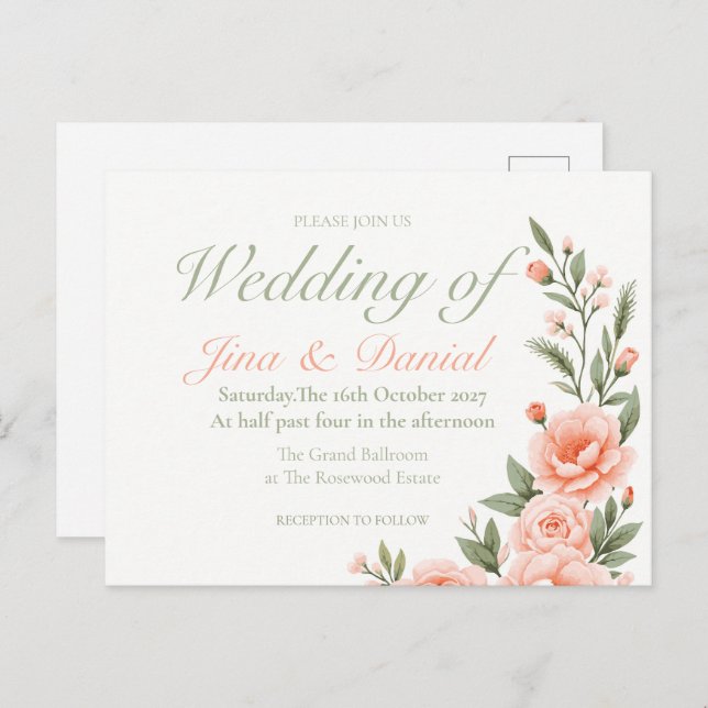 Solnedgångsblomning - Grön Meddelande Vykort (Fram/baksida)