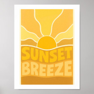 Solnedgångsbrisen Retro Soluppgång Typografisk Kus Poster