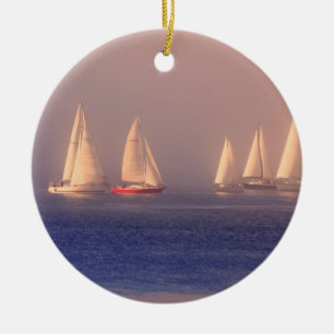 Solnedgångsegelbåtfoto Julgransprydnad Keramik