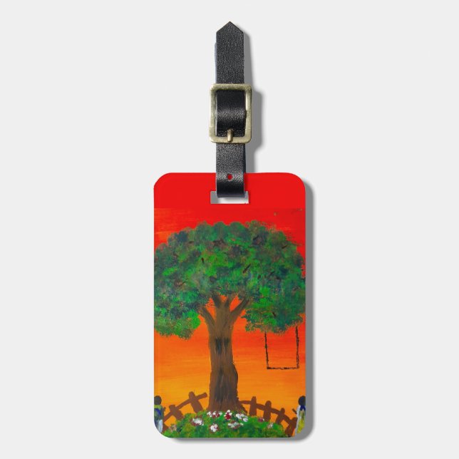 Solnedgångsetikett för resning av servicenivå bagagebricka (Vertikal Framsida)