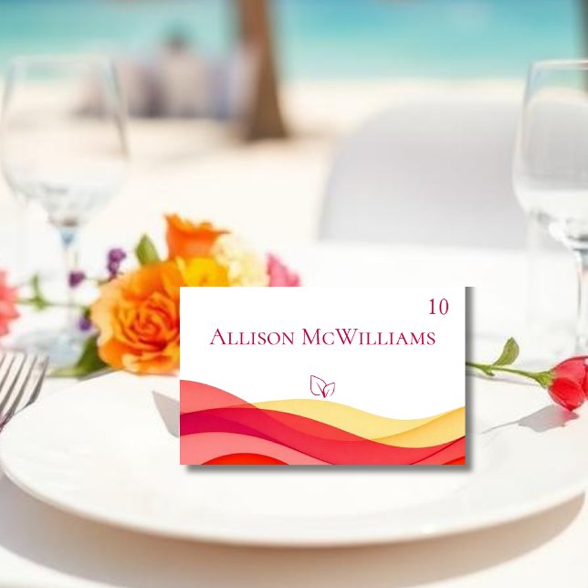 Solnedgångsfärgade vågiga måltidsikoner vegetarisk bordsnummer (Sunset Color Waves Meal Icons Vegetarian Table Number )