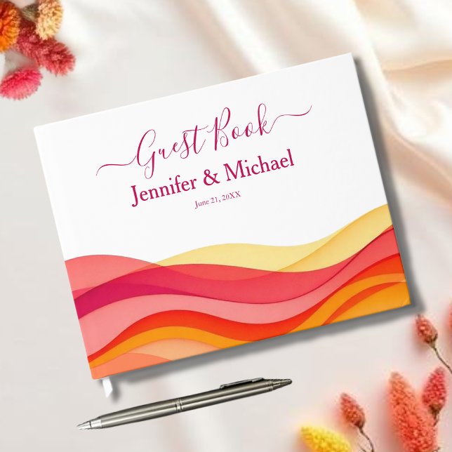 Solnedgångsfärgade vågor Modern Bröllop Gästböcker (Sunset Color Waves Modern Wedding Guest Book)