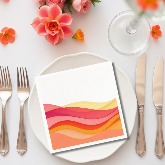 Solnedgångsfärgade vågor Modern Bröllop Pappersservett (Sunset Color Waves Modern Wedding Napkins )