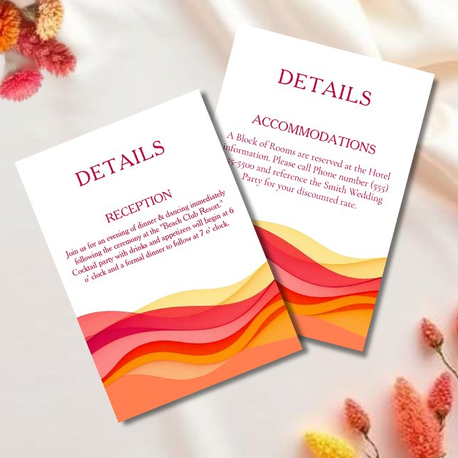 Solnedgångsfärgade vågor Moderna bröllopsdetaljer Tilläggskort (Sunset Color Waves Modern Wedding Details Reception and Accommodations )