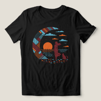 Solnedgångsflicka och katt t shirt