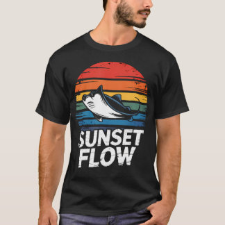 Solnedgångsflöde Stingray Retro Ränder Kustäventyr T Shirt