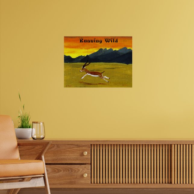 Solnedgångsgazell springer vilt djurplakat poster (Vardagsrum 2)