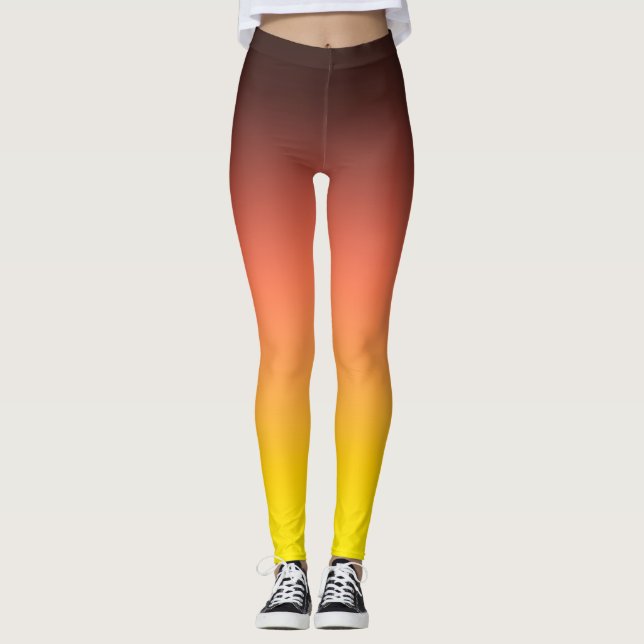 Solnedgångsgradient Gul Orange Ombre Atletisk Yoga Leggings (Framsida)