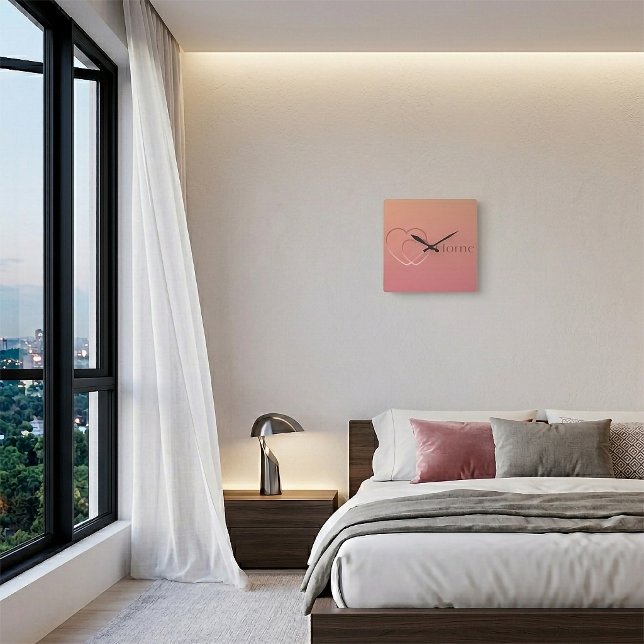 Solnedgångsgradient Hjärtan Anpassad dörrskylt Fyrkantig Klocka (Wall Clock)