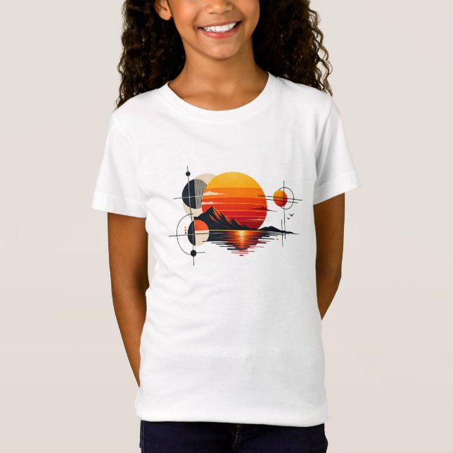 Solnedgångsgrid – Retro geometrisk minimalistisk d T Shirt (Framsida)