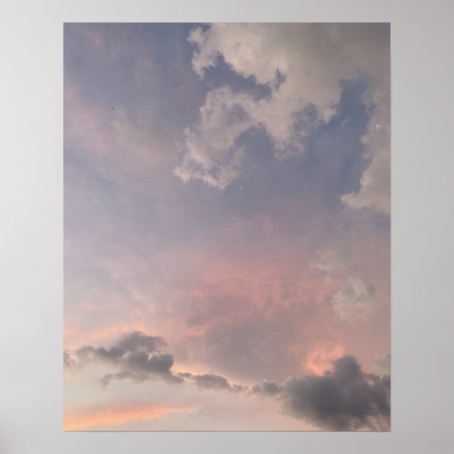 Solnedgångshimmel i pastellfärger Mjuk rosa moln E Poster (Framsidan)