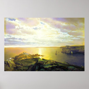 Solnedgångsmålning från stranden poster