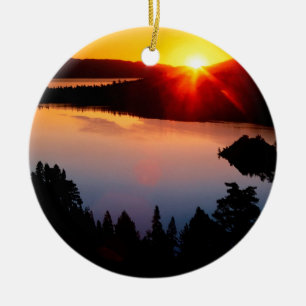 Solnedgångsmaragdfjärd Lake Tahoe Julgransprydnad Keramik