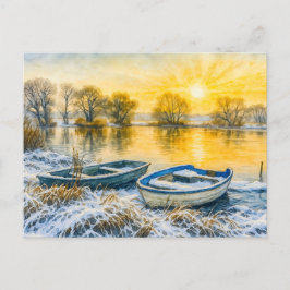 Solnedgångspassagerare vid vattendrag längs floder helg vykort