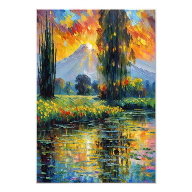 Solnedgångsreflektion Vibrant Landskapsimpressioni Fototryck (Framsidan)