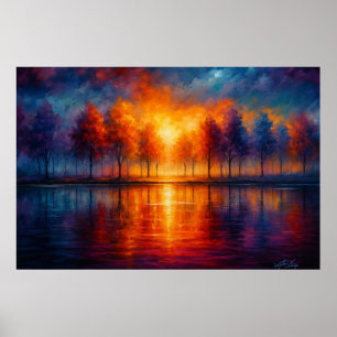 Solnedgångsreflektioner över höstsjön poster