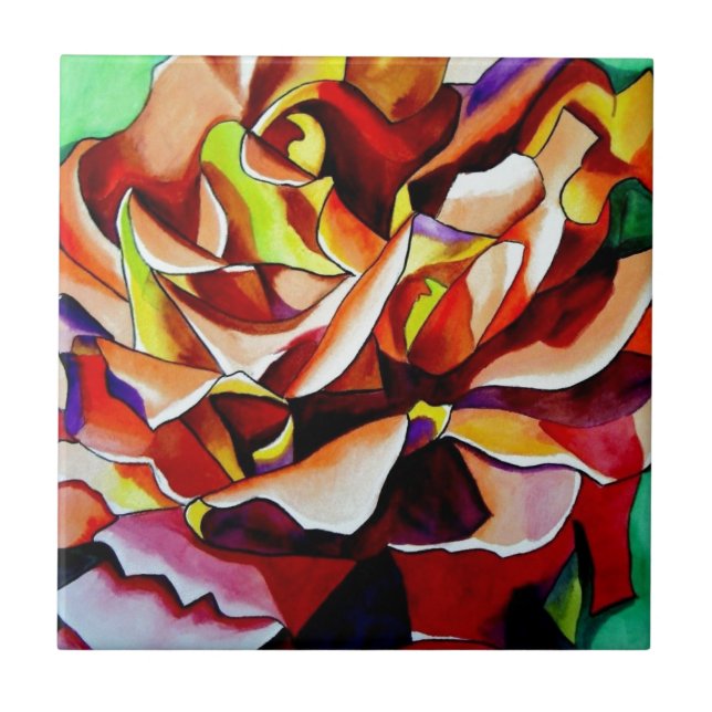 Solnedgångsros i akvarell originalkonst kakelplatta (Framsidan)