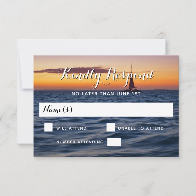 Solnedgångssegel Modern Nautilus Bröllop RSVP OSA Kort (Framsida)