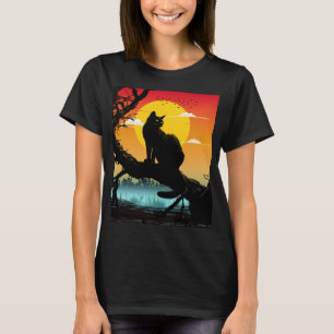 Solnedgångssilhuett Katt Och Träd T Shirt