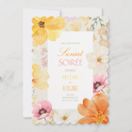 Solnedgångssoaré Elegant blomster Orange, Rosa & G Inbjudningar