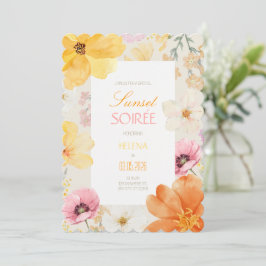 Solnedgångssoaré Elegant blomster Orange, Rosa & G Inbjudningar