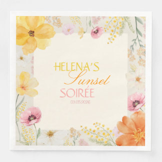 Solnedgångssoaré Pastellblommor Rosa, Orange, Gul Pappersservett