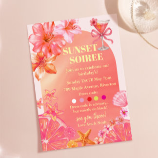Solnedgångssoaré Rosa Bow Cocktail Citrus Födelsed Inbjudningar