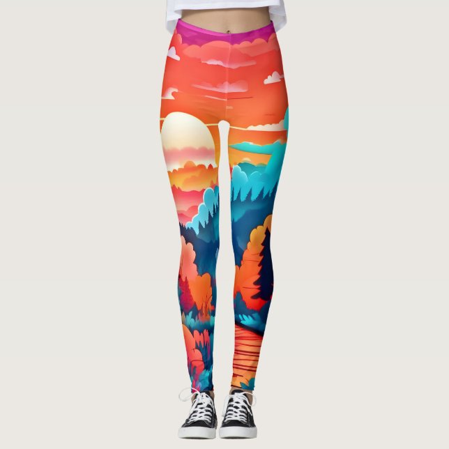 Solnedgångsstig Genom Höstskog Leggings (Framsida)