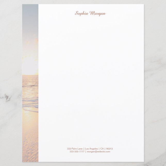 Solnedgångsstrand med milda vågor, Namn/Info, Vs 3 (Framsida)
