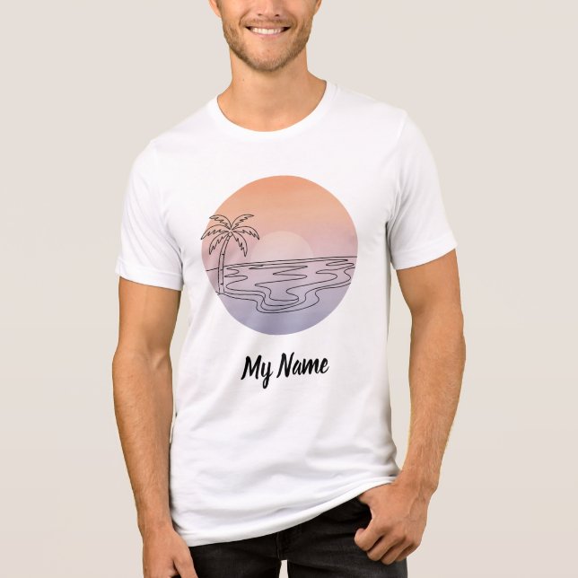Solnedgångsstrand Vibes – Minimalistisk Handritad  T Shirt (Framsida)