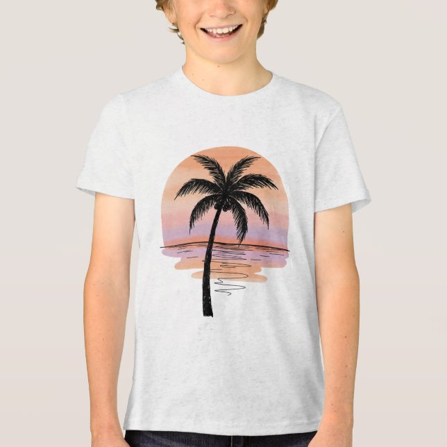 Solnedgångsstrand Vibes – Minimalistisk Tropisk T- T Shirt (Framsida)