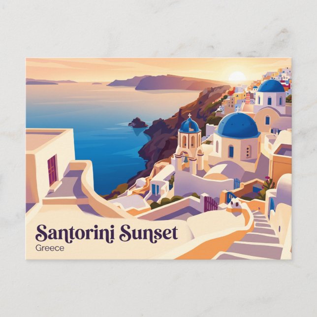 Solnedgångsutsikt Santorini Grekland Kykladerna Vykort (Framsida)